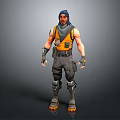 Game Character With Blue Hair Scarf Yellow Vest Wrist Guards Gray Pants And Boots