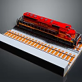 Red Model Train Locomotive On Orange Track With Detailed Platform Base