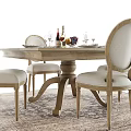 Wooden Dining Table Set With Upholstered Chairs Tableware Wine Bottles And Fruits On Decorative Rug