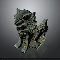 Traditional Mythical Lion Statue With Blue Green Hue And Intricate Carvings