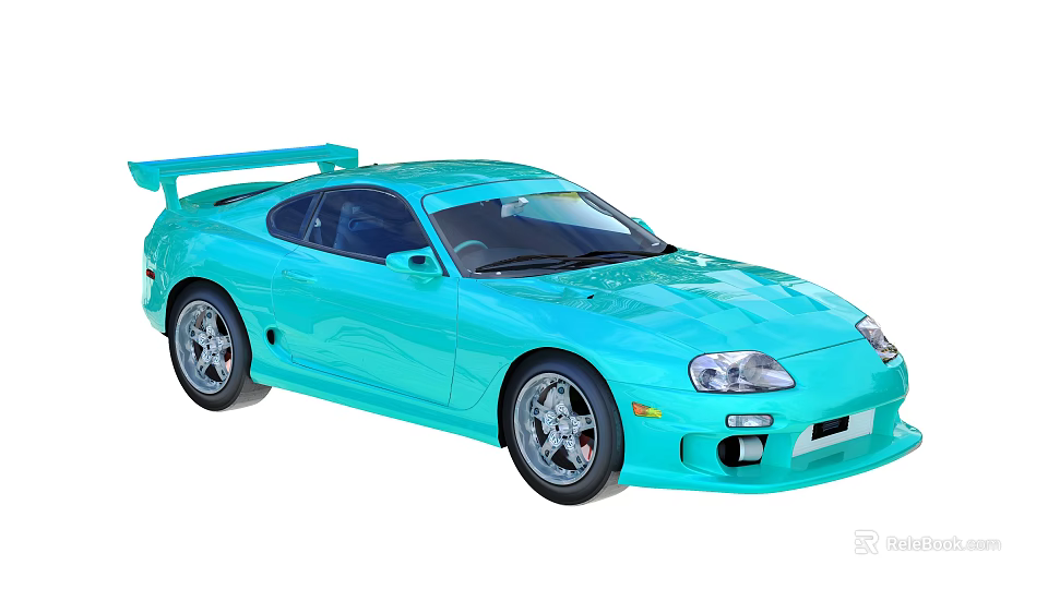 Light Blue Sports Car With Rear Spoiler Large Wheels And Streamlined Design 3d model 