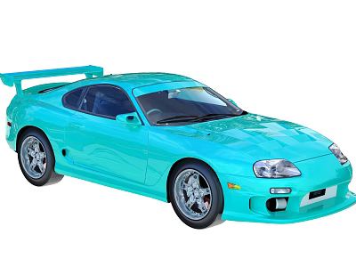Light Blue Sports Car With Rear Spoiler Large Wheels And Streamlined Design 3d model