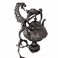 Elegant Vintage Intricately Carved Bronze Teapot With Decorative Stand Design