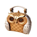 Owl Shaped Gold And White Handbag With Wing Details And Intricate Eye Design