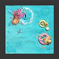 Mermaid Game Movie Character in Blue Cube Underwater World with Coral Fish and Shell