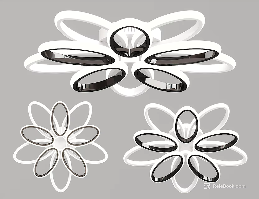 Modern Flower Shaped Ceiling Lights With Black And White Circular Rings 3d model