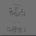 Elegant White Dining Table Set With Chairs And Pendant Lights 3d model