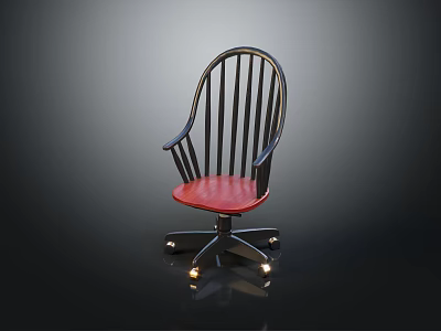 Leisure Chair With Black Frame Red Cushion Modern Design Swivel Base And Rolling Wheels 3d model