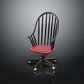 Leisure Chair With Black Frame Red Cushion Modern Design Swivel Base And Rolling Wheels