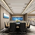 Modern Conference Room Interior Design With Long Table Dual Screens And Beige Chairs