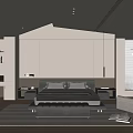 Modern Minimalist Bedroom Interior With Gray Bed Upholstered Bench Light Colored Walls And Reading Corner