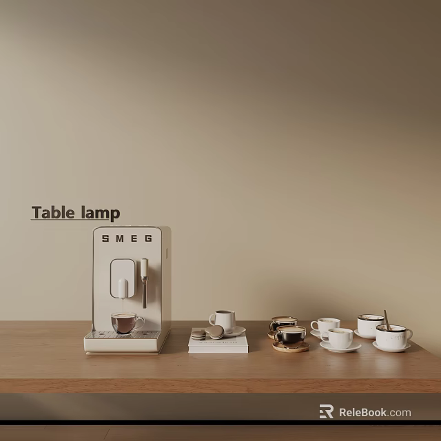 Decorative Ornament Set With Table Lamp Coffee Machine And Coffee Cups For Modern Tabletop Decor 3d model 