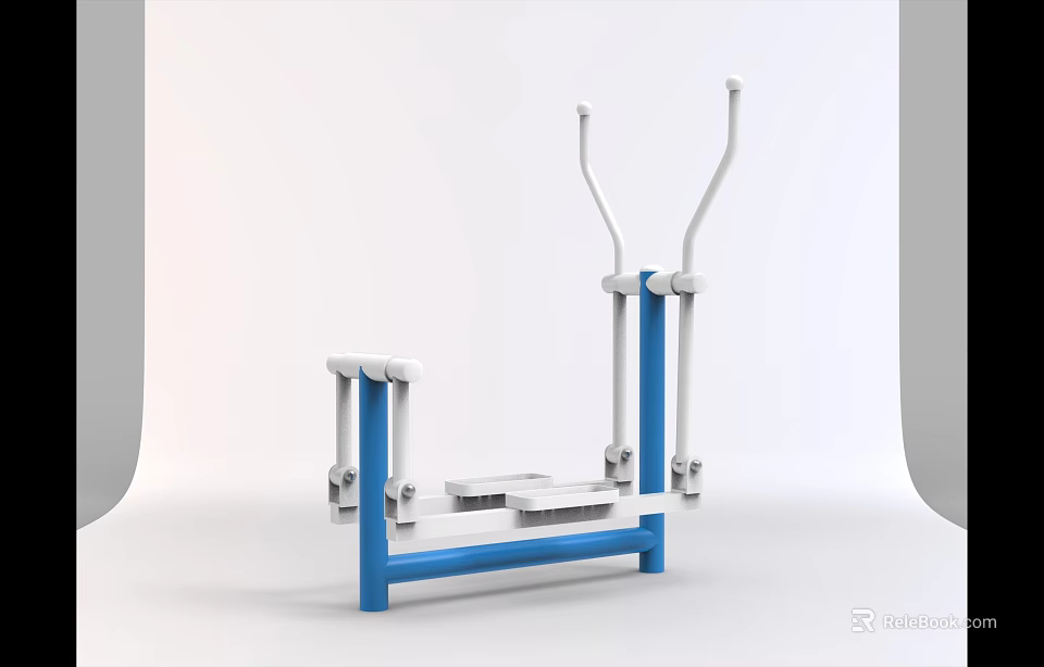 Blue And White Fitness Step Trainer Machine With Handles And Pedals For Home Gym 3d model 