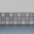 Modern Gray Swing Doors With Grid And Striped Patterns In Row 3d model