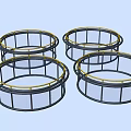 Four Round Mesh Agricultural Equipment Cages With Yellow Edge Frames 3d model