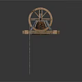 Vintage Decorative Ornament Set With Large Wheel Wooden Base And Metal Components