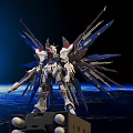 Detailed Gundam Model Figure With Large Mechanical Wings And Futuristic Weapons In Space