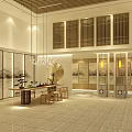 Traditional Tea House Interior Design With Wooden Ceiling Lattice Screens And Hanging Lanterns