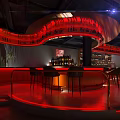 Modern Bar Interior Design With Red Ambient Lighting Leather Sofas And Metal Decorations 3d model