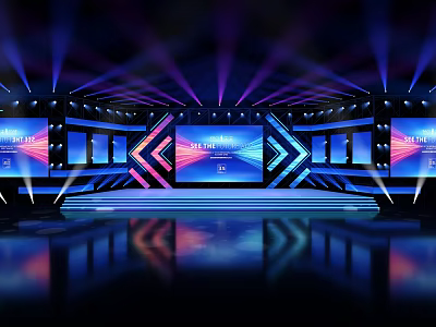 Modern Stage Setup With Colorful Lighting LED Screens And High Tech Backdrops 3d model