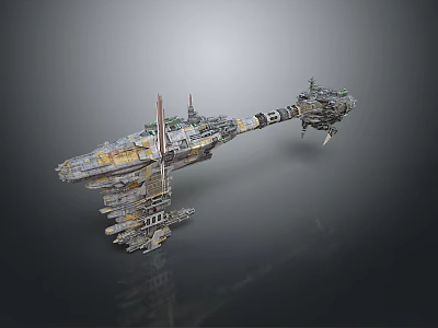 Sci-Fi Spaceship with Complex Structure Multiple Modules Antennas Long Shaped Metallic Surface Futuristic Details 3d model