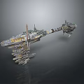 Sci-Fi Spaceship with Complex Structure Multiple Modules Antennas Long Shaped Metallic Surface Futuristic Details 3d model