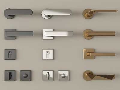 Various Modern Door Handles in Black Silver and Gold Designs 3d model