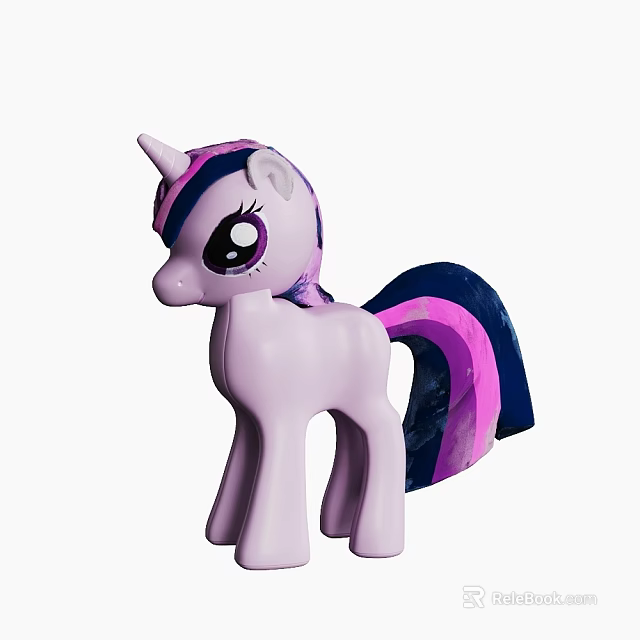 Pink Unicorn Toy Figure With Purple Pink Striped Mane Tail And Big Eyes 3d model 