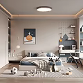 Modern Kids Room Interior With Bed Bookshelves Toys Desk Decorative Painting And Storage Rug