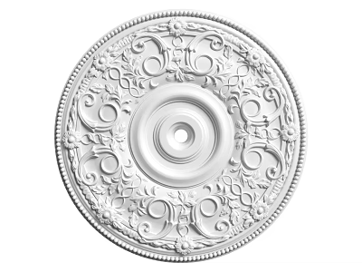 White Circular Ceiling Medallion With Ornate Decorative Patterns And Central Design 3d model