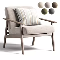 Modern Single Chair with Light Gray Fabric Wooden Armrests and Striped Cushion