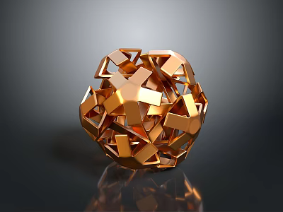 Golden Geometric Sphere Decorative Ornament with Interlocking Metallic Shapes for Home Use 3d model