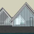 Modern Detached Villa with Glass Curtain Walls Unique Roof Design and Water Reflection View