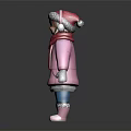 Woman In Pink Coat Red Scarf Fur Trimmed Hat White Gloves and Pink Boots