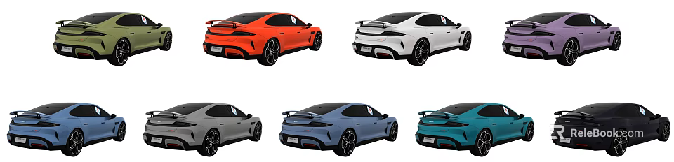 Sporty Cars In Multiple Colors With Sleek Design And Rear Spoilers 3d model 