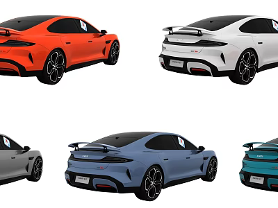 Sporty Cars In Multiple Colors With Sleek Design And Rear Spoilers 3d model