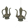 Vintage Bronze Decorative Ornament Set With Intricate Carvings And Traditional Teapot Design