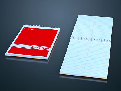 Red Cover Spiral Bound Class Book Notebook With Open Lined Pages And Red Lines 3d model