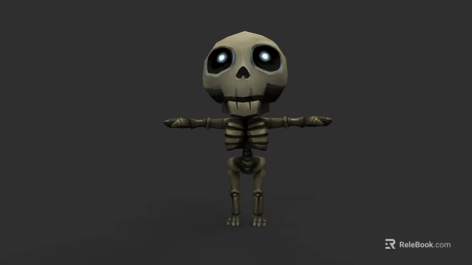 Cartoon Skeleton Game Character with Large Eyes and Outstretched Arms 3d model 
