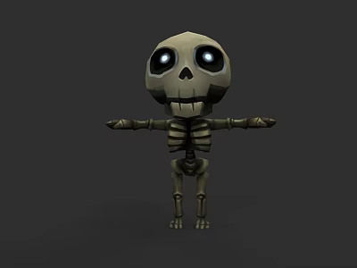 Cartoon Skeleton Game Character with Large Eyes and Outstretched Arms 3d model