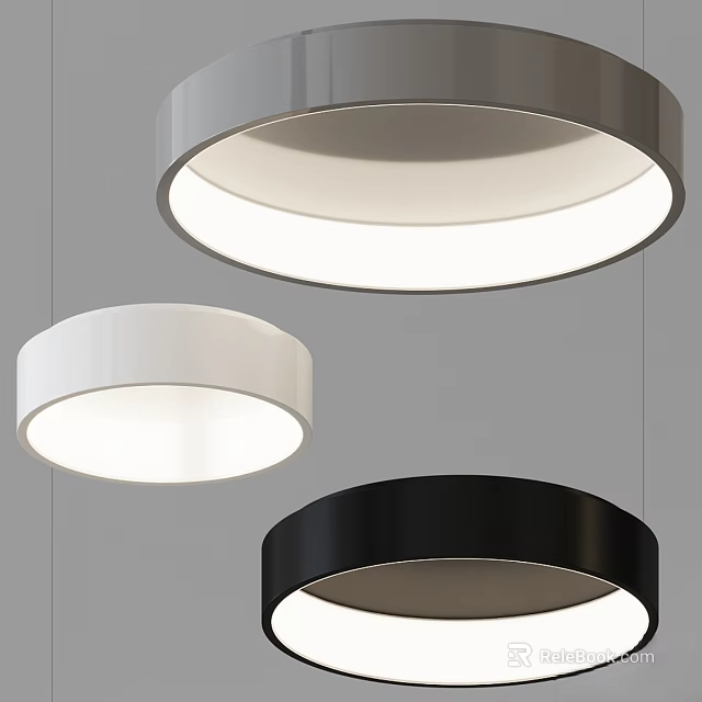 Modern Round Ceiling Lights In Black White Gray With Minimalist Design 3d model 