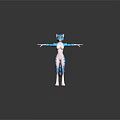 Game Movie Character Blue Cat With Pink Body And Blue Stripes Standing Pose Arms Outstretched
