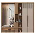 Modern Entryway Hallway With Wooden Design Mirror Hooks Shelves And Bench
