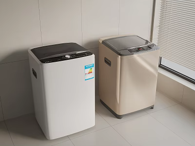 Two Modern Top Load Washing Machines In White And Beige For Laundry Room 3d model