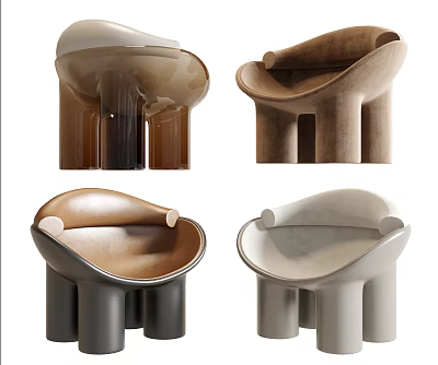 Modern Leisure Chairs With Curved Design Multiple Colors And Cylindrical Legs 3d model