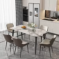 Elegant Modern Restaurant Dining Area With Marble Dining Table And Beige Chairs And Kitchen Appliances