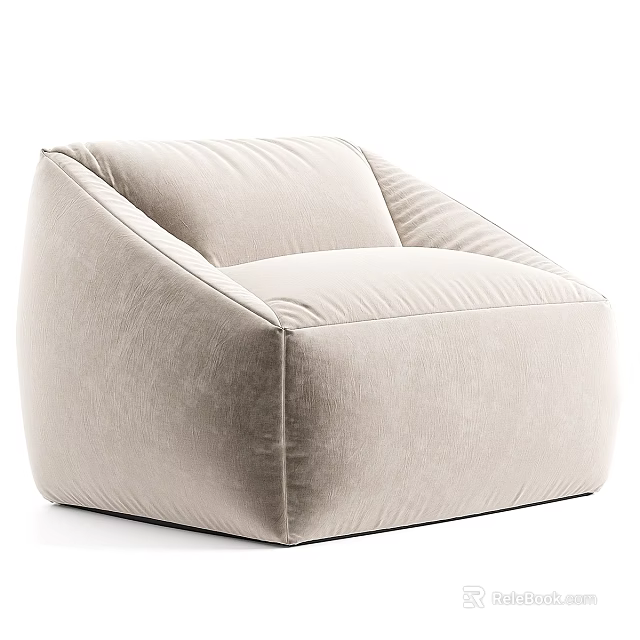 Beige Velvet Bean Bag Chair With Modern Rounded Shape For Cozy Living Room Use 3d model 