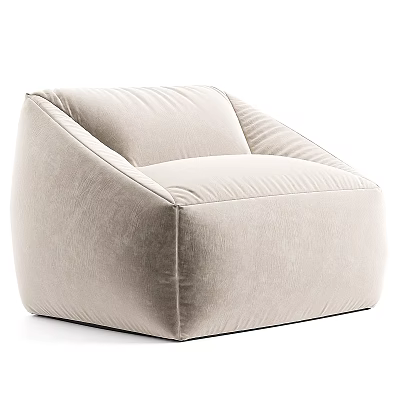 Beige Velvet Bean Bag Chair With Modern Rounded Shape For Cozy Living Room Use 3d model