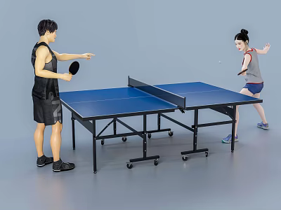Two People Playing Table Tennis With Rackets On Indoor Table 3d model