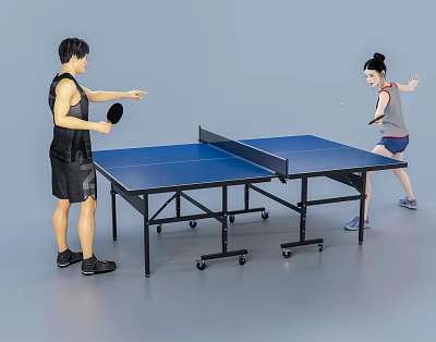 Two People Playing Table Tennis With Rackets On Indoor Table 3d model